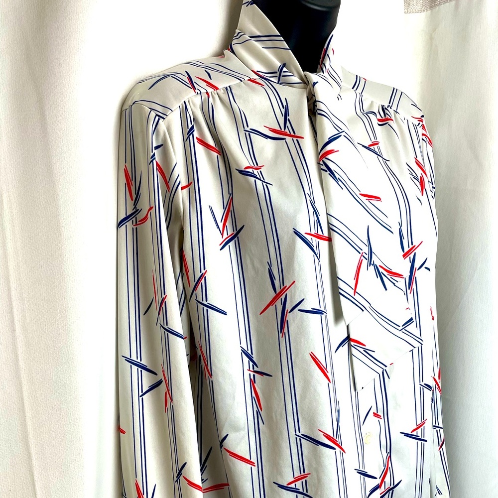 Vintage Tie Top Button Down Striped Blouse  70s M
